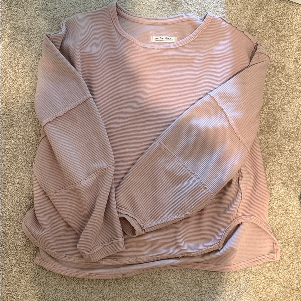 We The Free Mauve Ribbed Scoop Neck Sweater